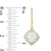 Thumbnail Image 3 of 10.0mm Checkerboard Cushion-Cut Green Quartz and White Topaz Drop Hoop Earrings in 10K Gold