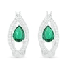 Thumbnail Image 1 of Pear-Shaped Lab-Created Emerald and White Sapphire Marquise Orbit Frame Hoop Earrings in Sterling Silver