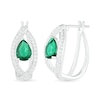 Thumbnail Image 2 of Pear-Shaped Lab-Created Emerald and White Sapphire Marquise Orbit Frame Hoop Earrings in Sterling Silver