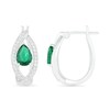 Thumbnail Image 3 of Pear-Shaped Lab-Created Emerald and White Sapphire Marquise Orbit Frame Hoop Earrings in Sterling Silver