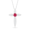 Thumbnail Image 1 of 4.0mm Lab-Created Ruby and White Sapphire Vintage-Style Cross Pendant in Sterling Silver
