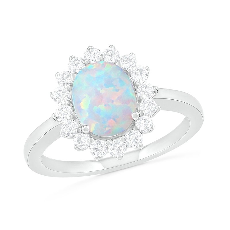 Oval Lab-Created Opal and White Sapphire Starburst Frame Ring in ...