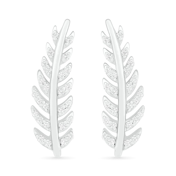 Lab-Created White Sapphire Feather Curved Crawler Earrings in Sterling Silver