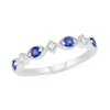 Thumbnail Image 0 of Lab-Created Blue Sapphire and Diamond Accent Alternating Art Deco Vintage-Style Band in 10K White Gold