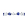 Thumbnail Image 1 of Lab-Created Blue Sapphire and Diamond Accent Alternating Art Deco Vintage-Style Band in 10K White Gold