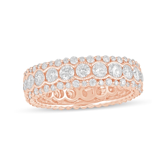 3 CT. T.w. Diamond Scallop Edge Vintage-Style Eternity Anniversary Band in 14K Rose Gold