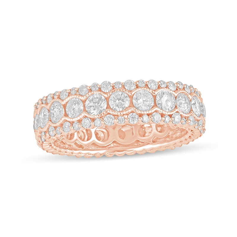Main Image 1 of 3 CT. T.W. Diamond Scallop Edge Vintage-Style Eternity Anniversary Band in 14K Rose Gold