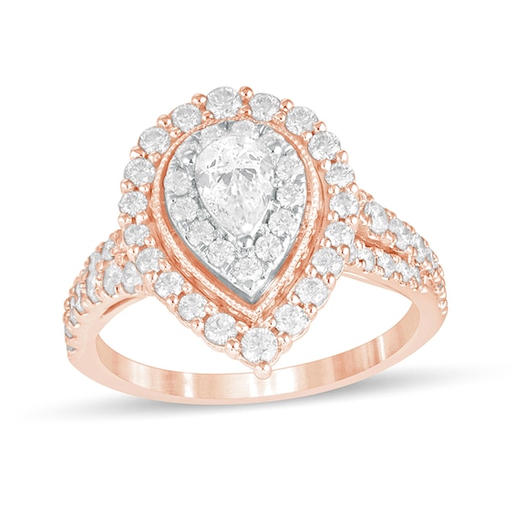 1-1/2 CT. T.w. Pear-Shaped Diamond Double Frame Vintage-Style Engagement Ring in 14K Rose Gold
