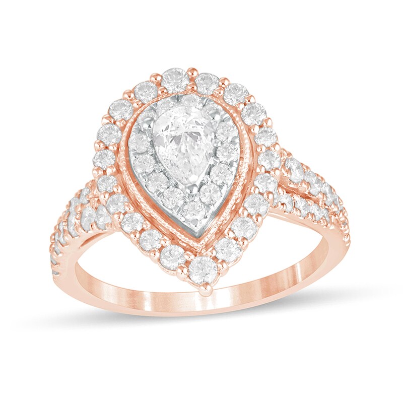 1-1/2 CT. T.W. Pear-Shaped Diamond Double Frame Vintage-Style Engagement Ring in 14K Rose Gold