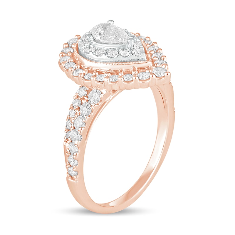 1-1/2 CT. T.W. Pear-Shaped Diamond Double Frame Vintage-Style Engagement Ring in 14K Rose Gold