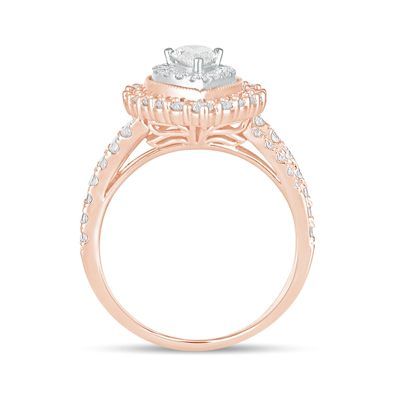 1-1/2 CT. T.W. Pear-Shaped Diamond Double Frame Vintage-Style Engagement Ring in 14K Rose Gold