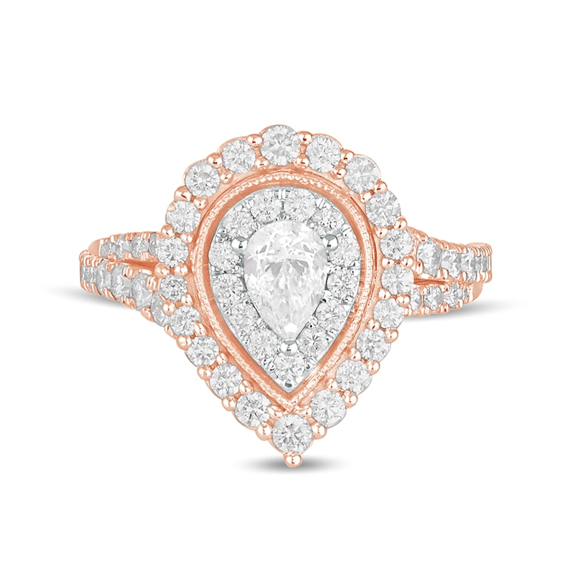 1-1/2 CT. T.W. Pear-Shaped Diamond Double Frame Vintage-Style Engagement Ring in 14K Rose Gold