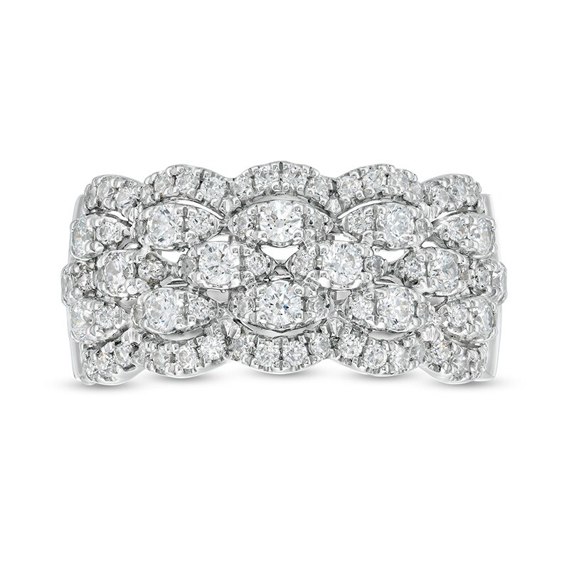 Main Image 4 of 1 CT. T.W. Diamond Five Row Lattice Ring in 10K White Gold