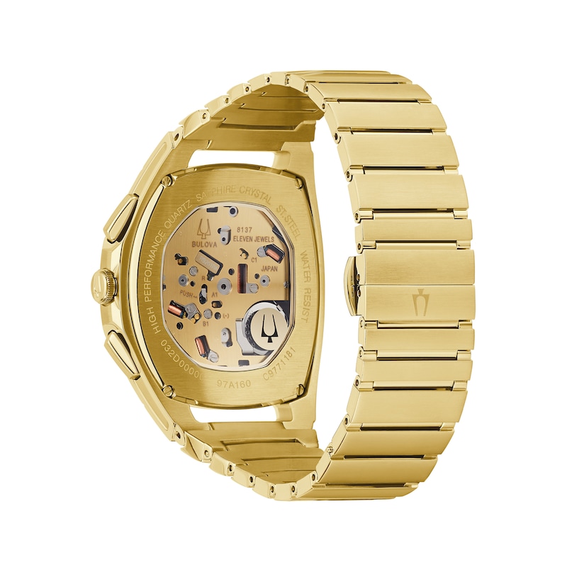 Main Image 3 of Men's Bulova Curv Gold-Tone Chronograph Watch with Tonneau Champagne Skeleton Dial (Model: 97A160)