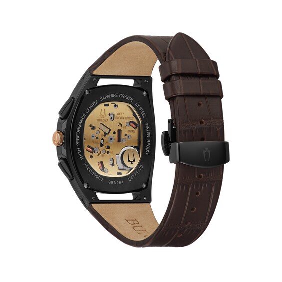 Men's Bulova Curv Two-Tone Chronograph Watch with Tonneau Brown Skeleton Dial (Model: 98A264)
