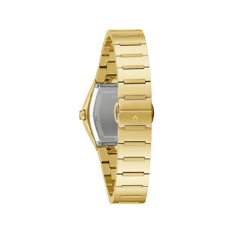 Ladies' Bulova Gemini Gold-Tone Watch with Tonneau Black Dial (Model: 97L164)