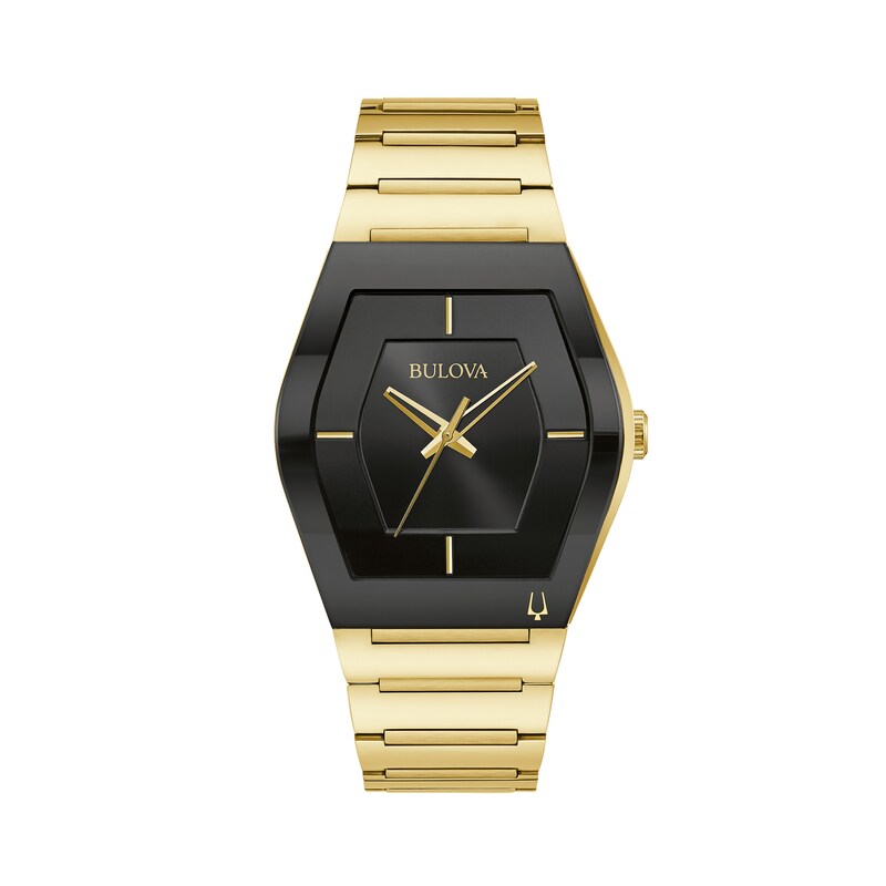 Main Image 1 of Men's Bulova Gemini Gold-Tone Watch with Tonneau Black Dial (Model: 97A164)