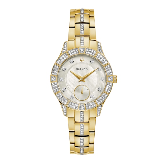 Ladies' Bulova Phantom Crystal Accent Gold-Tone Watch with Mother-of-Pearl Dial (Model: 98L283)