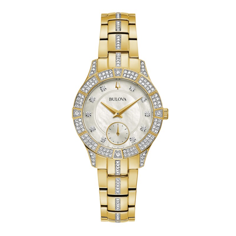 Ladies' Bulova Phantom Crystal Accent Gold-Tone Watch with Mother-of ...