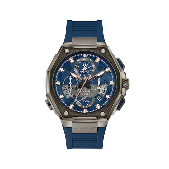 Men's Bulova Precisionist Two-Tone Chronograph Strap Watch with Blue Dial (Model: 98B357)