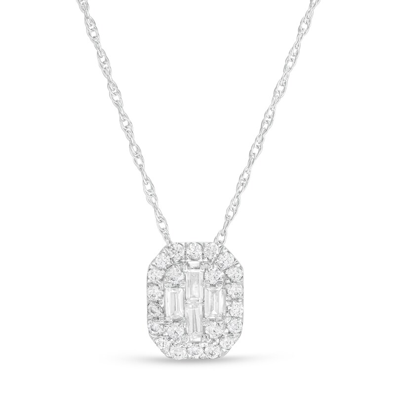 Main Image 1 of 1/4 CT. T.W. Composite Diamond Octagon Frame Pendant in 10K White Gold