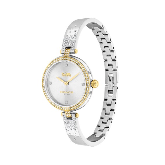Ladies' Coach Park Crystal Accent Scatter Two-Tone Bangle Watch with Silver-Tone Dial (Model: 14503652) Ladies' Coach Park Crystal Accent Scatter Two-Tone Bangle Watch with Silver-Tone Dial (Model: 14503652)