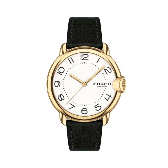 Ladies' Coach Arden Gold-Tone Black Strap Watch with White Dial (Model: 14503606) Ladies' Coach Arden Gold-Tone Black Strap Watch with White Dial (Model: 14503606)