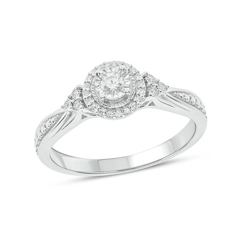 Main Image 1 of 1/6 CT. T.W. Diamond Frame Tri-Sides Promise Ring in 10K White Gold