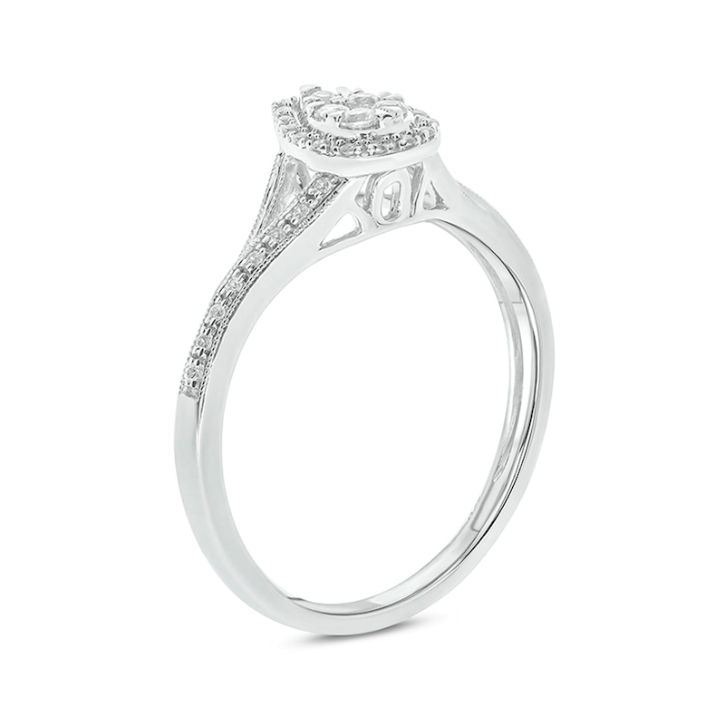 Main Image 2 of 1/5 CT. T.W. Composite Pear Diamond Frame Vintage-Style Split Shank Promise Ring in 10K White Gold