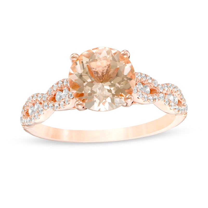Main Image 1 of Morganite and 1/3 CT. T.W. Diamond Braid Engagement Ring in 14K Rose Gold