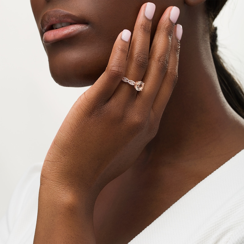 Main Image 2 of Morganite and 1/3 CT. T.W. Diamond Braid Engagement Ring in 14K Rose Gold