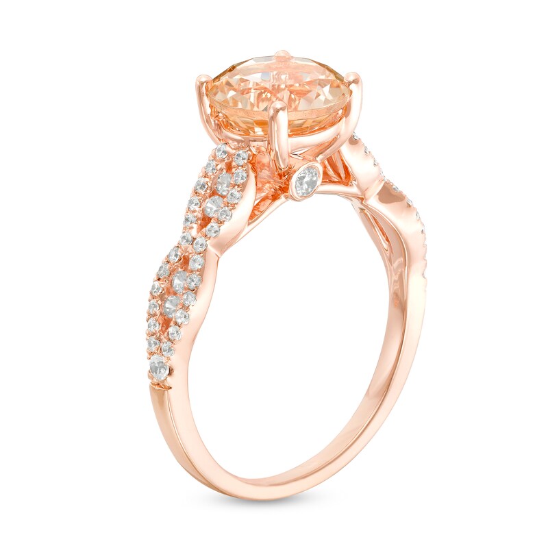 Main Image 3 of Morganite and 1/3 CT. T.W. Diamond Braid Engagement Ring in 14K Rose Gold