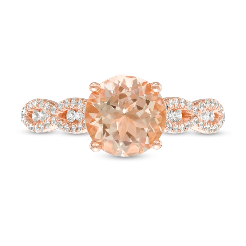 Main Image 4 of Morganite and 1/3 CT. T.W. Diamond Braid Engagement Ring in 14K Rose Gold