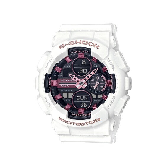 Ladies' Casio G-Shock Classic White Resin Strap Watch with Black Dial (Model: Gmas140M-7A)