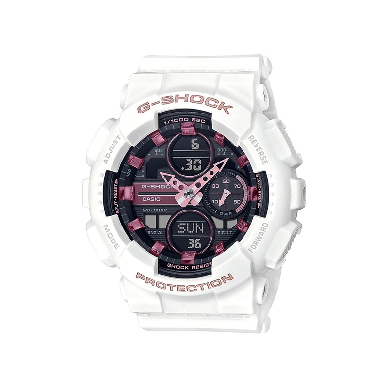 Ladies' Casio G-Shock Classic White Resin Strap Watch with Black Dial (Model: GMAS140M-7A)