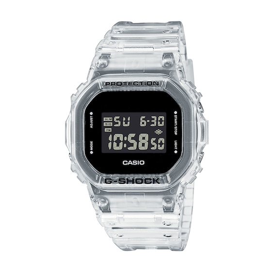 Men's Casio G-Shock Classic Clear Resin Strap Watch with Octagonal Black Dial (Model: Dw5600Ske-7)