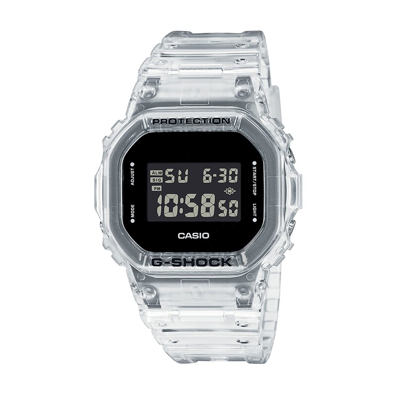 Men's G-Shock Classic Clear Resin Strap Watch with Octagonal Black Dial (Model: DW5600SKE-7) | Zales