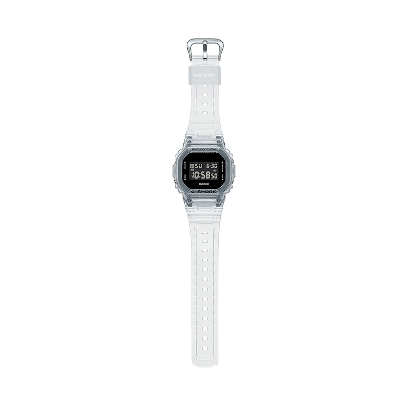 Men's Casio G-Shock Classic Clear Resin Strap Watch with Octagonal Black Dial (Model: DW5600SKE-7)