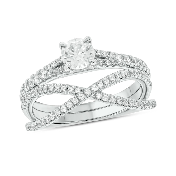 1 CT. T.w. Diamond Crossover Bridal Set in 10K White Gold