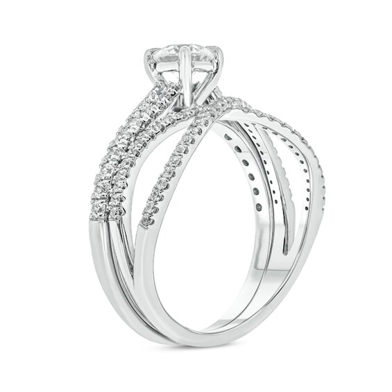 1 CT. T.w. Diamond Crossover Bridal Set in 10K White Gold