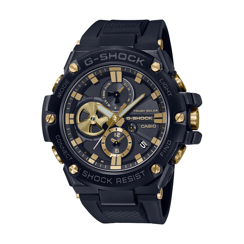 Main Image 1 of Men's Casio G-Shock G-Steel Black IP Black Resin Strap Watch with Black Dial (Model: GSTB100GC-1A)