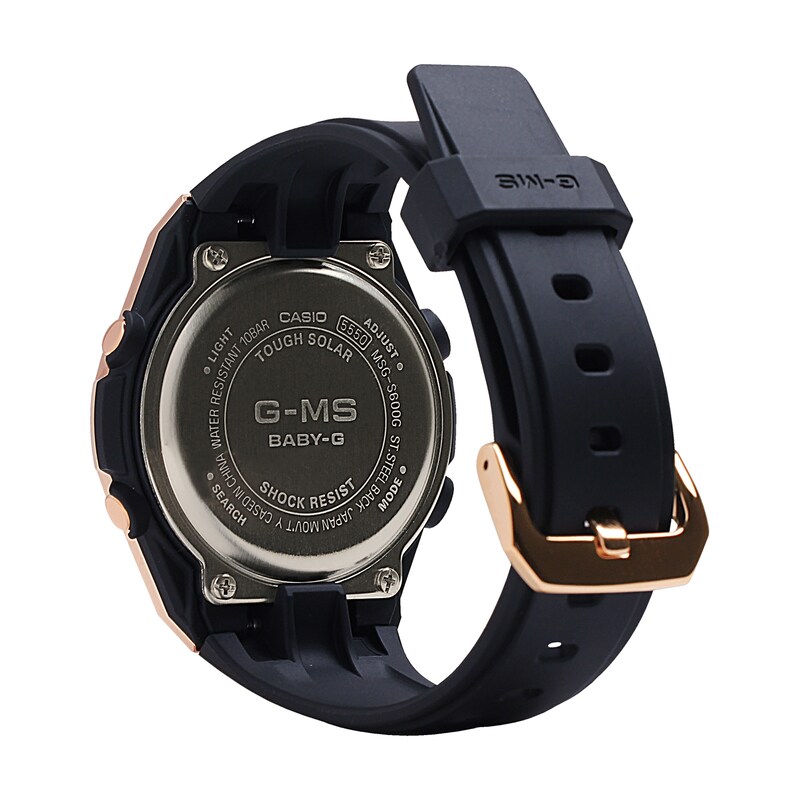 Main Image 3 of Ladies' Casio G-Shock Chronograph Rose-Tone IP Black Resin Strap Watch with Champagne Dial (Model: MSGS600G-1A)