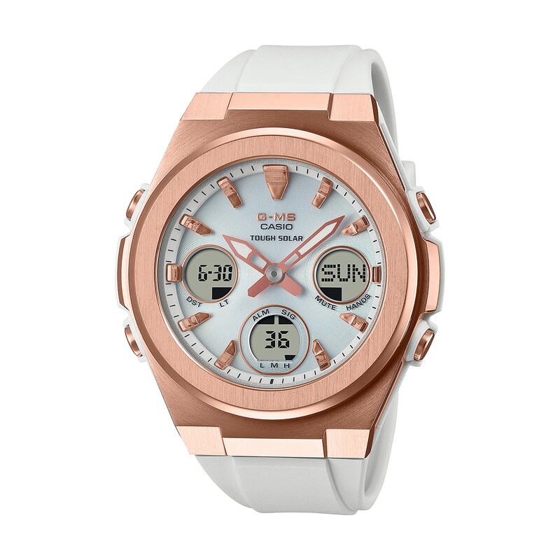 Main Image 1 of Ladies' Casio G-Shock Chronograph Rose IP White Resin Strap Watch with White Dial (Model: MSGS600G-7A)