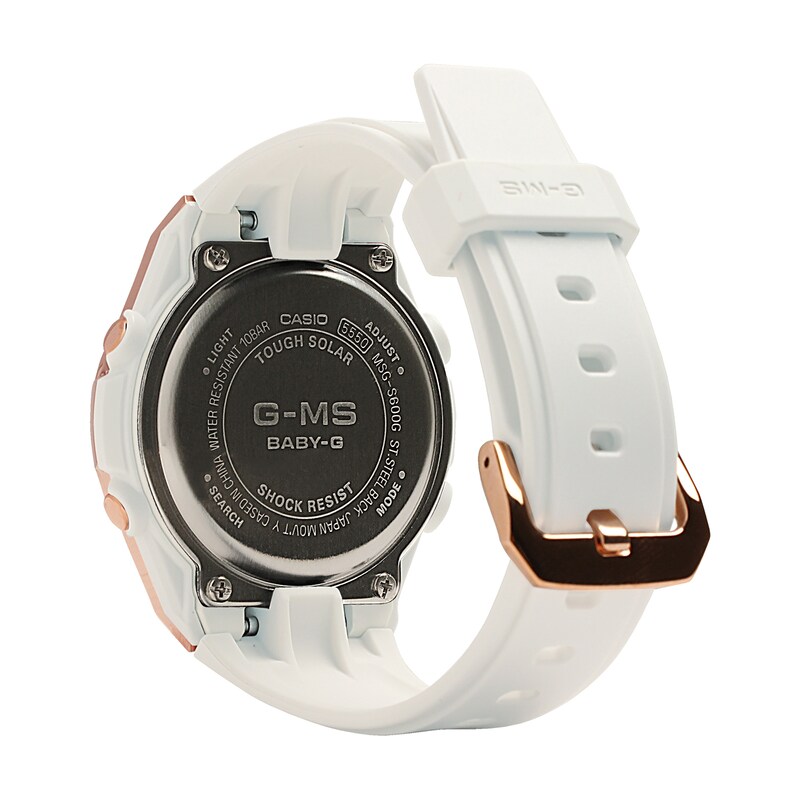 Main Image 3 of Ladies' Casio G-Shock Chronograph Rose IP White Resin Strap Watch with White Dial (Model: MSGS600G-7A)