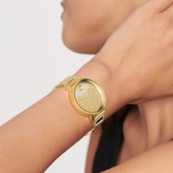 Ladies' Movado BoldÂ® Evolution Crystal Accent Gold-Tone IP Watch with Gold-Tone Dial (Model: 3600705)
