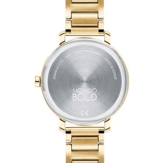 Ladies' Movado BoldÂ® Evolution Crystal Accent Gold-Tone IP Watch with Gold-Tone Dial (Model: 3600705)