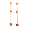 Thumbnail Image 1 of Orange and Red Garnet Graduated Three Stone Station Chain Drop Earrings in Sterling Silver with 14K Gold Plate
