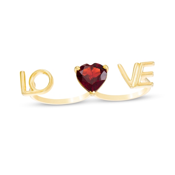 10.0mm Heart-Shaped Garnet "Love" Script Ring in Sterling Silver with 14K Gold Plate