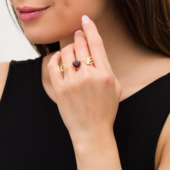 10.0mm Heart-Shaped Garnet "Love" Script Ring in Sterling Silver with 14K Gold Plate