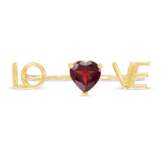 10.0mm Heart-Shaped Garnet "Love" Script Ring in Sterling Silver with 14K Gold Plate